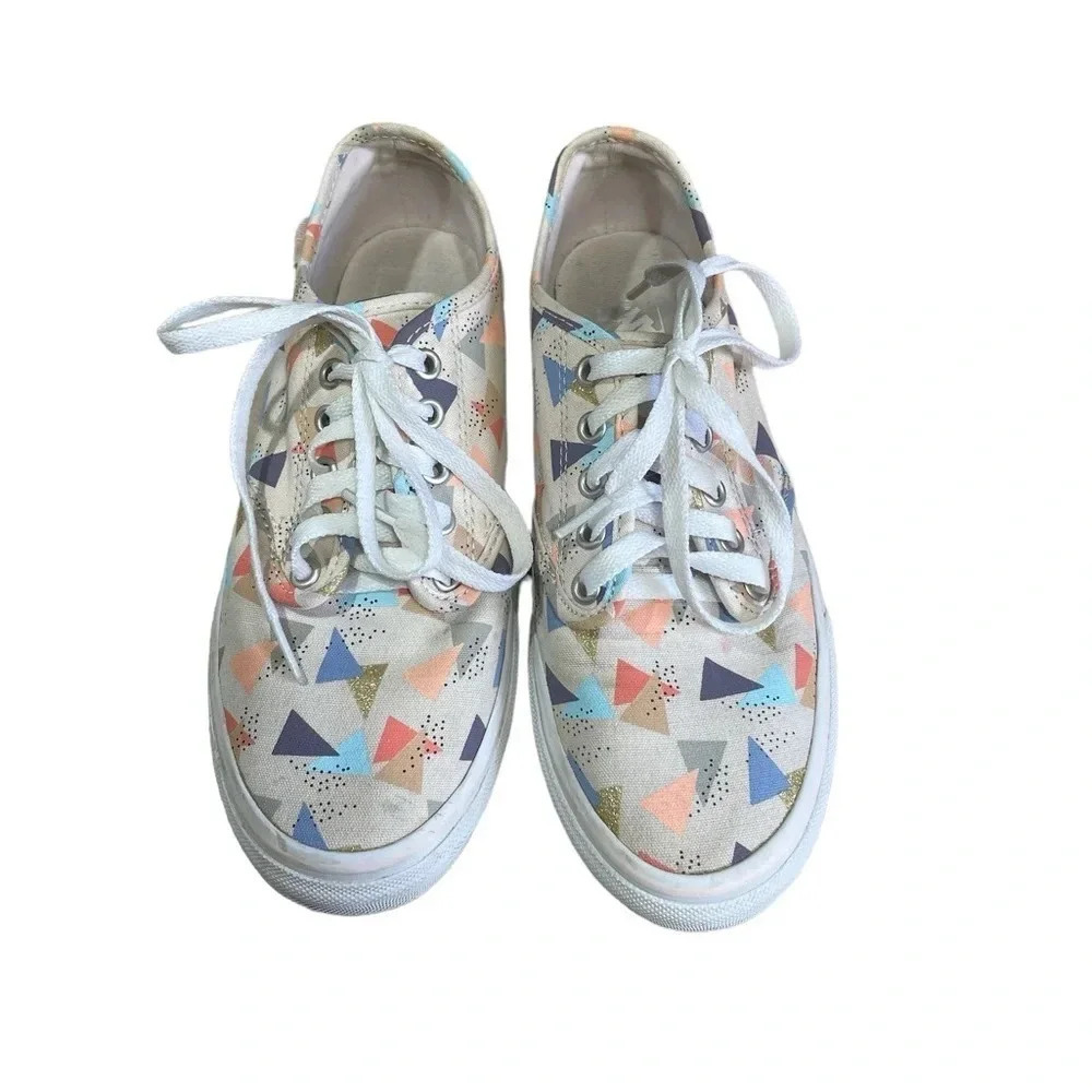 Vans Sneakers Size 8 Canvas Geometric Pastel Triangle Print Lace Up Shoes
